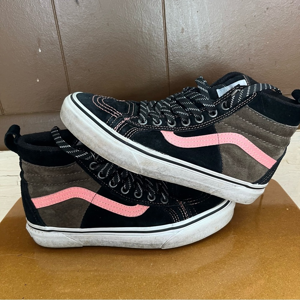 Vans Black and Pink High-Top Sneakers